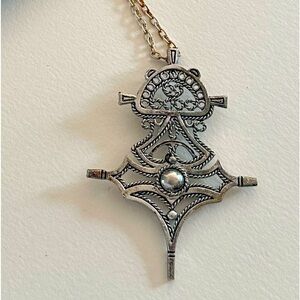 Silver-Tone Ornate Cross Pendant Necklace - Women